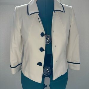Elegant TAHARI White Jacket with Black Trim
